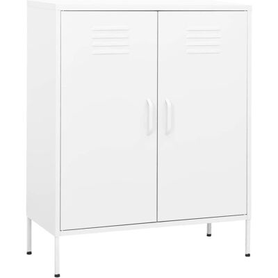 vidaXL Witte Stalen Opbergkast - Woonkamer Sideboard met 2 Deuren vidaXL Witte Stalen Opbergkast - Woonkamer Sideboard met 2 Deuren