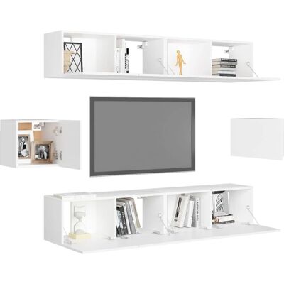 Ensemble de meubles TV blanc 6 pièces vidaXL – Fixation murale - Publicité Ensemble de meubles TV blanc 6 pièces vidaXL – Fixation murale - Publicité