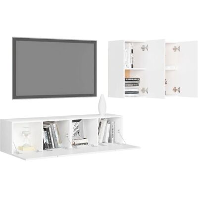 Set de muebles de TV de 4 piezas en color blanco vidaXL - Soporte y almacenamiento Set de muebles de TV de 4 piezas en color blanco vidaXL - Soporte y almacenamiento