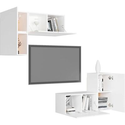Conjunto de Muebles de TV de 4 Piezas Blanco Madera de Ingeniería - Set de Muebles de TV Conjunto de Muebles de TV de 4 Piezas Blanco Madera de Ingeniería - Set de Muebles de TV