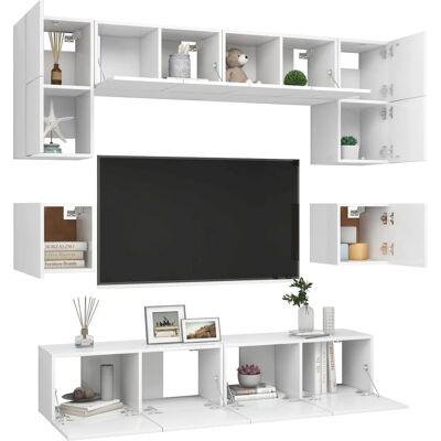 vidaXL 8-teiliges TV-Möbelset Weiß - Wandmontierte TV-Aufbewahrung vidaXL 8-teiliges TV-Möbelset Weiß - Wandmontierte TV-Aufbewahrung