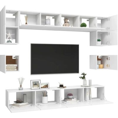 vidaXL Juego de 8 Piezas de Mueble de TV Montado en la Pared - Almacenamiento en Sala vidaXL Juego de 8 Piezas de Mueble de TV Montado en la Pared - Almacenamiento en Sala