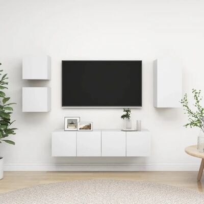 Conjunto de mueble de TV 5 piezas blanco madera ingeniería - Mueble TV Conjunto de mueble de TV 5 piezas blanco madera ingeniería - Mueble TV