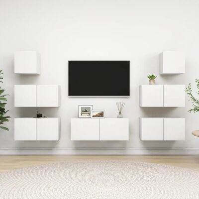 vidaXL Weiß 7-teiliges Wandmontiertes TV-Möbel-Set vidaXL Weiß 7-teiliges Wandmontiertes TV-Möbel-Set