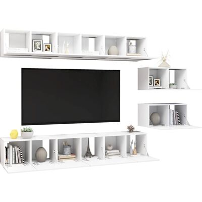vidaXL 8-osainen TV-kaappisetti Valkoinen Levy- tai Fineripinta vidaXL 8-osainen TV-kaappisetti Valkoinen Levy- tai Fineripinta