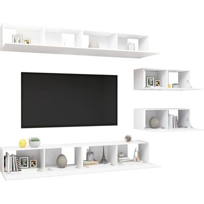 vidaXL Weiß 6-teiliges Wandmontiertes TV-Möbelset - TV-Möbel vidaXL Weiß 6-teiliges Wandmontiertes TV-Möbelset - TV-Möbel