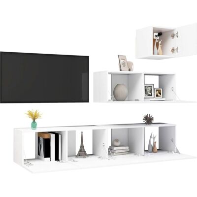 vidaXL Weiß 4-teiliges Wand-TV-Möbelset - Wohnzimmermöbel vidaXL Weiß 4-teiliges Wand-TV-Möbelset - Wohnzimmermöbel
