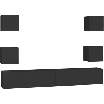 vidaXL 970656 Wandmontiertes 6-teiliger Schwarzer TV-Schrank - TV-Möbel vidaXL 970656 Wandmontiertes 6-teiliger Schwarzer TV-Schrank - TV-Möbel