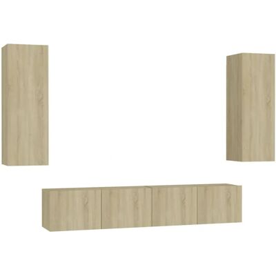 vidaXL Wandmontiertes Sonoma Eichen 4-teiliger TV-Schrank - Fernsehmöbel vidaXL Wandmontiertes Sonoma Eichen 4-teiliger TV-Schrank - Fernsehmöbel