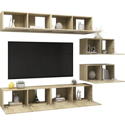 vidaXL 6-teiliges TV-Schränkeset Sonoma Eichen-Sperrholz Wandmontage vidaXL 6-teiliges TV-Schränkeset Sonoma Eichen-Sperrholz Wandmontage