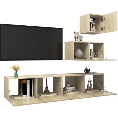 vidaXL 4-teiliges Sonoma-Eiche TV-Schränkerset - Wandmontiert vidaXL 4-teiliges Sonoma-Eiche TV-Schränkerset - Wandmontiert