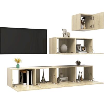 vidaXL 4-teiliges TV-Möbelset Sonoma Eichen-Spaanplatte - TV-Schrank-Set vidaXL 4-teiliges TV-Möbelset Sonoma Eichen-Spaanplatte - TV-Schrank-Set