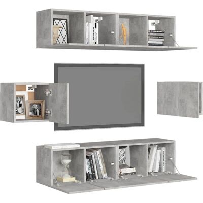 vidaXL Wandmontierte 6-teilige Betonggrau TV-Set vidaXL Wandmontierte 6-teilige Betonggrau TV-Set