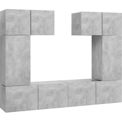 Set de mueble de TV de 6 piezas en gris hormigón, montado en la pared Set de mueble de TV de 6 piezas en gris hormigón, montado en la pared
