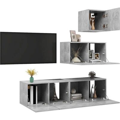 Ensemble de meubles TV 4 pièces gris béton vidaXL - Meuble TV - Publicité Ensemble de meubles TV 4 pièces gris béton vidaXL - Meuble TV - Publicité