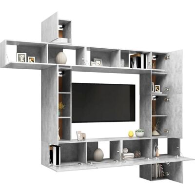 vidaXL 9-teiliges Betonschwarz TV-Möbelset aus Spanplatte - Fernsehmöbelset vidaXL 9-teiliges Betonschwarz TV-Möbelset aus Spanplatte - Fernsehmöbelset