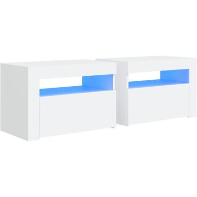 vidaXL Chevet blanc - Ensemble de 2 pièces en bois avec LED - Publicité vidaXL Chevet blanc - Ensemble de 2 pièces en bois avec LED - Publicité