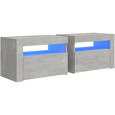 vidaXL Set 2 Nachtkastjes met LEDs Beton Grijs - Nachtkastje vidaXL Set 2 Nachtkastjes met LEDs Beton Grijs - Nachtkastje