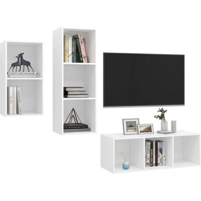 vidaXL Juego de muebles de TV de 3 piezas blancos para pared vidaXL Juego de muebles de TV de 3 piezas blancos para pared