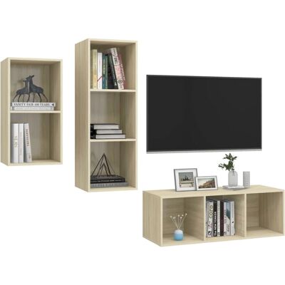 Maisonchic - Wall-Mounted TV Set with 3 Units - Brown Maisonchic - Wall-Mounted TV Set with 3 Units - Brown