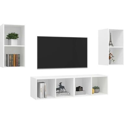 vidaXL Wandmontiertes Wohnzimmermöbel-Set - Weiß, 4 Stück vidaXL Wandmontiertes Wohnzimmermöbel-Set - Weiß, 4 Stück