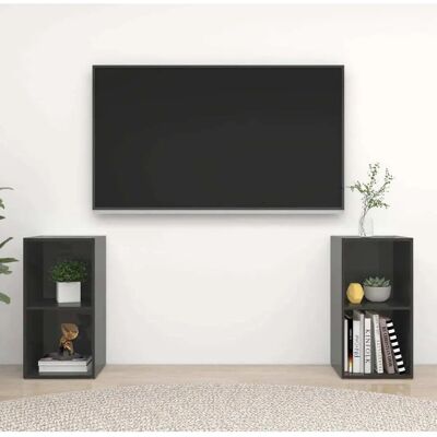 vidaXL 2x TV-kaapit Korkeakiiltoharja Harmaa - TV-kaappi vidaXL 2x TV-kaapit Korkeakiiltoharja Harmaa - TV-kaappi