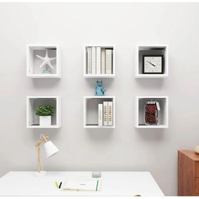 vidaXL 6 estantes de cubo de pared blancas almacenamiento estantes flotantes - Unidad de estanterías vidaXL 6 estantes de cubo de pared blancas almacenamiento estantes flotantes - Unidad de estanterías
