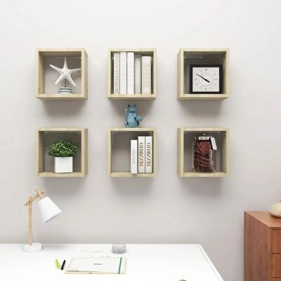 vidaXL Estantes de pared Roble Sonoma - 6 uds, 30x15x30 cm - Estantes de pared vidaXL Estantes de pared Roble Sonoma - 6 uds, 30x15x30 cm - Estantes de pared