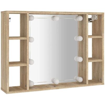 vidaXL Sonoma Eiche LED Wandspiegelschrank mit 3 Fächern vidaXL Sonoma Eiche LED Wandspiegelschrank mit 3 Fächern