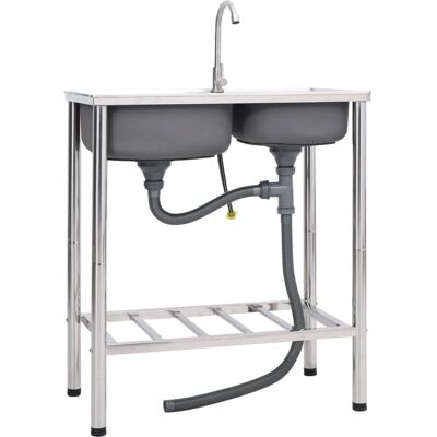 vidaXL Camping vask med dobbelt vask - Rustfrit stål - 76x42x18.5cm vidaXL Camping vask med dobbelt vask - Rustfrit stål - 76x42x18.5cm
