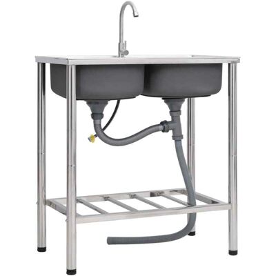 vidaXL Camping vask med dobbelt vask i rustfrit stål - Camping vask vidaXL Camping vask med dobbelt vask i rustfrit stål - Camping vask