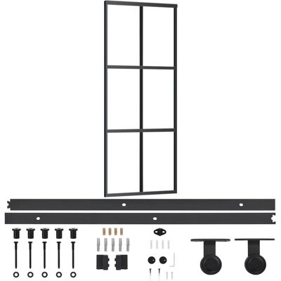 vidaXL Puerta Corredera con Hardware ESG Vidrio y Aluminio - Puerta Corredera vidaXL Puerta Corredera con Hardware ESG Vidrio y Aluminio - Puerta Corredera