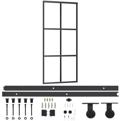 vidaXL Puerta corredera con herrajes ESG vidrio aluminio - Puerta corredera vidaXL Puerta corredera con herrajes ESG vidrio aluminio - Puerta corredera