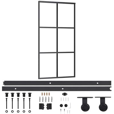vidaXL Puerta corredera con herrajes ESG vidrio y aluminio - Sistema de puertas correderas vidaXL Puerta corredera con herrajes ESG vidrio y aluminio - Sistema de puertas correderas