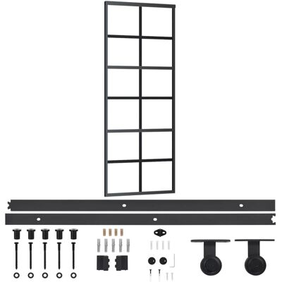 vidaXL Sliding Door with Hardware Set ESG Glass & Aluminium - 76x205 cm vidaXL Sliding Door with Hardware Set ESG Glass & Aluminium - 76x205 cm