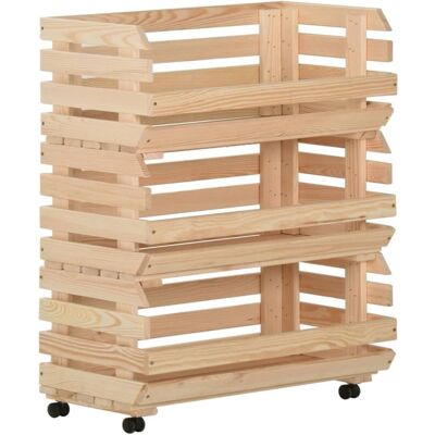 vidaXL Kiefernholz Gemüsetrolley - 3 Fächer - Abnehmbare Regale - Rollen vidaXL Kiefernholz Gemüsetrolley - 3 Fächer - Abnehmbare Regale - Rollen