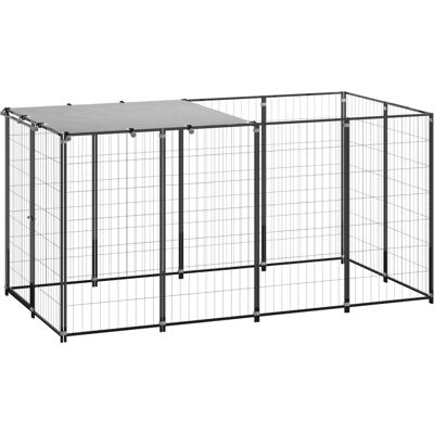 VIDAXL Enclos pour chiens noir acier 220x110x110cm - Enclos chien VIDAXL Enclos pour chiens noir acier 220x110x110cm - Enclos chien