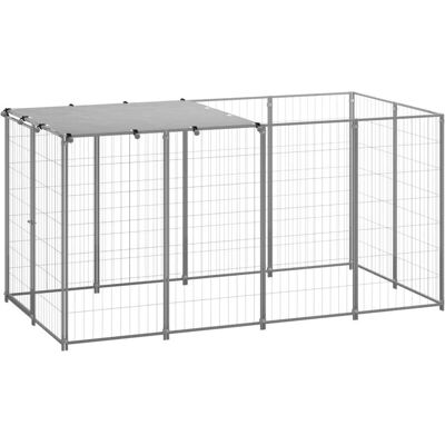 VidaXL Srebrna stalowa klatka dla psów 220x110x110cm VidaXL Srebrna stalowa klatka dla psów 220x110x110cm