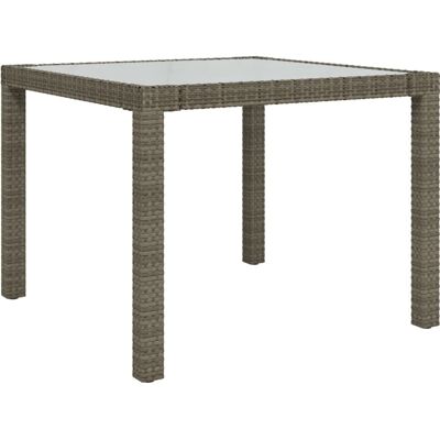 vidaXL Stół ogrodowy 90x90x75 cm Szkło Poly Rattan Szary vidaXL Stół ogrodowy 90x90x75 cm Szkło Poly Rattan Szary