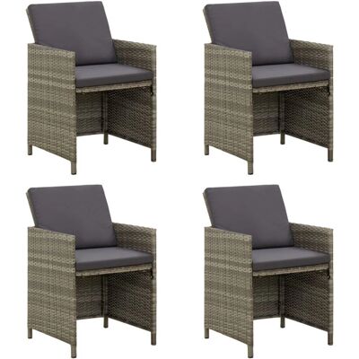 vidaXL Zestaw krzeseł ogrodowych - Szary rattan PE, stal, poliester - 4 szt vidaXL Zestaw krzeseł ogrodowych - Szary rattan PE, stal, poliester - 4 szt
