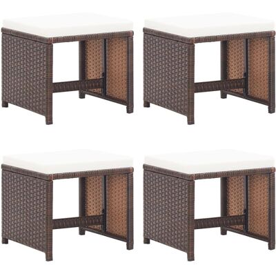 vidaXL Gartenhocker Set 4 Braune Synthetischer Rattan Kissen vidaXL Gartenhocker Set 4 Braune Synthetischer Rattan Kissen