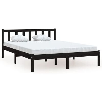 vidaXL 810061 Bettgestell - Doppelbett, Massivkiefer, Schwarz vidaXL 810061 Bettgestell - Doppelbett, Massivkiefer, Schwarz