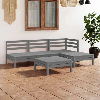 vidaXL Garden Lounge Set Wooden Outdoor Lounge Set 5 Piece Solid Pinewood Grey - Gartenset vidaXL Garden Lounge Set Wooden Outdoor Lounge Set 5 Piece Solid Pinewood Grey - Gartenset