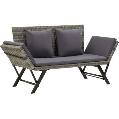 vidaXL Gartentisch - Grau - 2-in-1 Rattanbank vidaXL Gartentisch - Grau - 2-in-1 Rattanbank