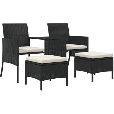 vidaXL 317626 Gartenlounge 2-Sitzer mit Tisch und Hockern - Schwarz vidaXL 317626 Gartenlounge 2-Sitzer mit Tisch und Hockern - Schwarz