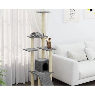 vidaXL Cat Tree with Sisal Scratching Posts Light Grey 155 cm - Cat Tree vidaXL Cat Tree with Sisal Scratching Posts Light Grey 155 cm - Cat Tree