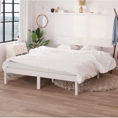 vidaXL Weißes Kiefern-Bettgestell - 135x190 cm - Bettgestell vidaXL Weißes Kiefern-Bettgestell - 135x190 cm - Bettgestell