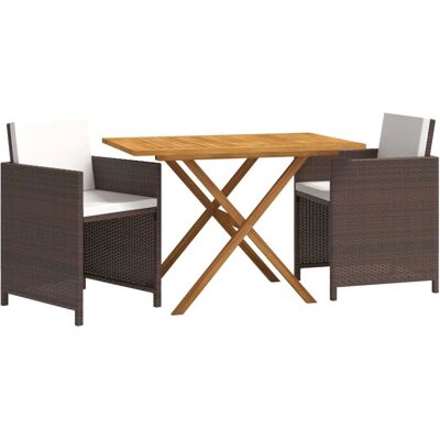 vidaXL - vidaXL 3-tlg. Garten-Essgruppe - Braun Kissen - Akazien-Tisch vidaXL - vidaXL 3-tlg. Garten-Essgruppe - Braun Kissen - Akazien-Tisch