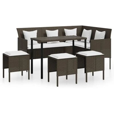 Zestaw Mebli Ogrodowych VidaXL - Brązowy - Sofa w kształcie litery L z poduszkami Zestaw Mebli Ogrodowych VidaXL - Brązowy - Sofa w kształcie litery L z poduszkami