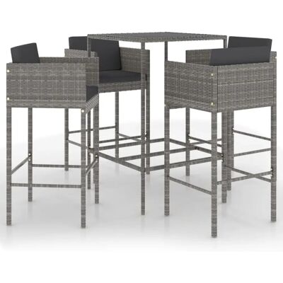 vidaXL Gartentisch-Set - Grau - Wetterfester Rattan - 1 Tisch 4 Hocker vidaXL Gartentisch-Set - Grau - Wetterfester Rattan - 1 Tisch 4 Hocker